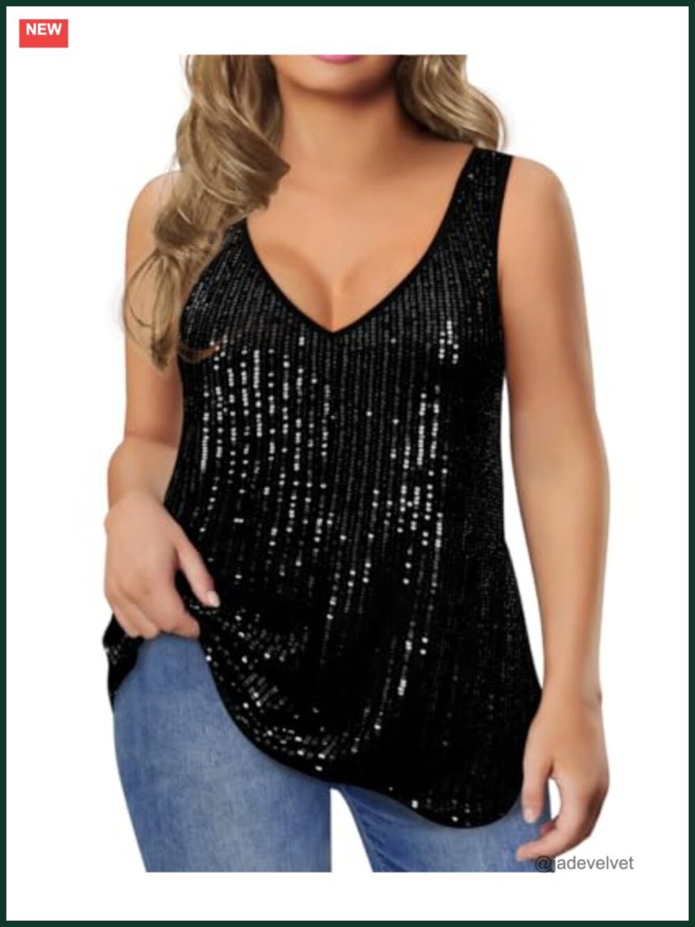 Plus Size Sequin Tank Top V-Neck Sparkle Glitter Sleeveless Party Camisole